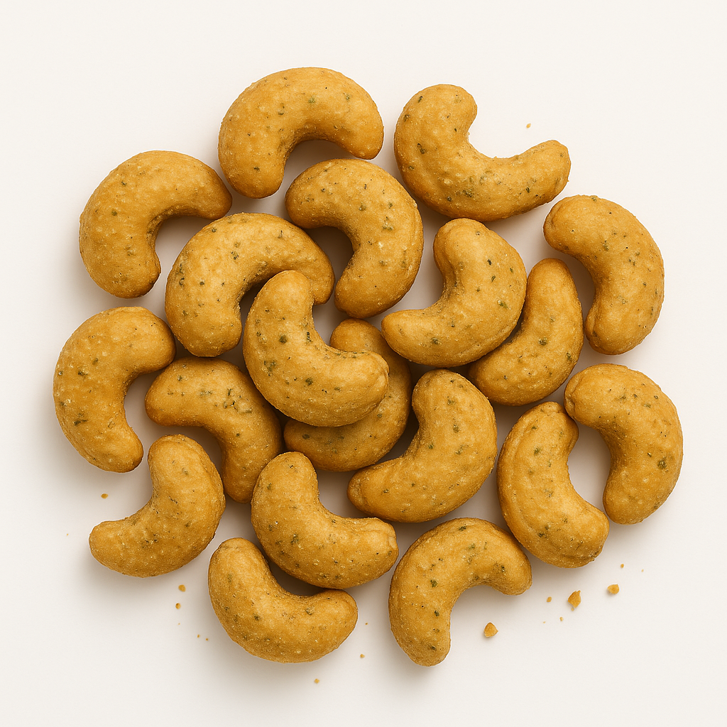 Knackige Cashewkerne mit mediterraner Würze, servierfertig für Konferenzen, Gästeempfang und gehobene Caterings.