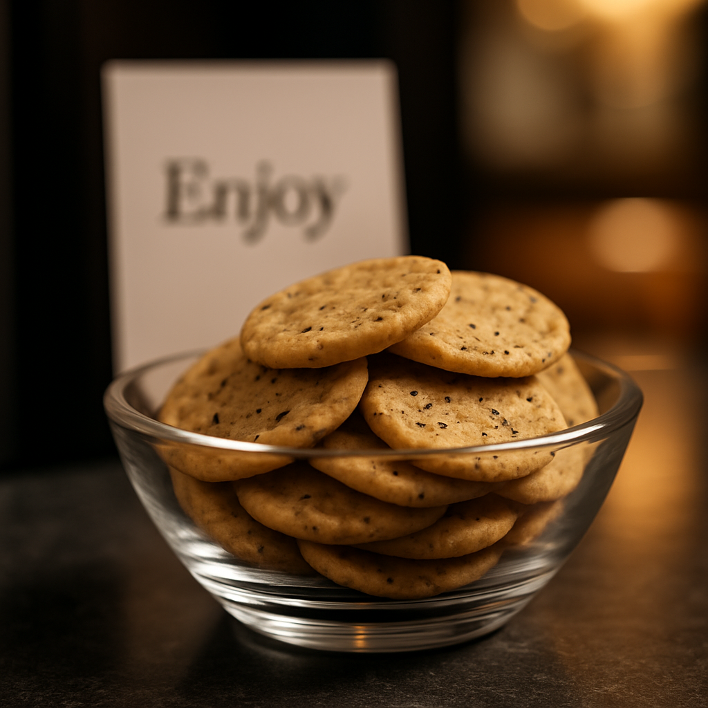 Schale mit Reiscrackern im Minibar-Setting – ideale Knabberei für Hotels, Gästeaufmerksamkeiten und Konferenzen.