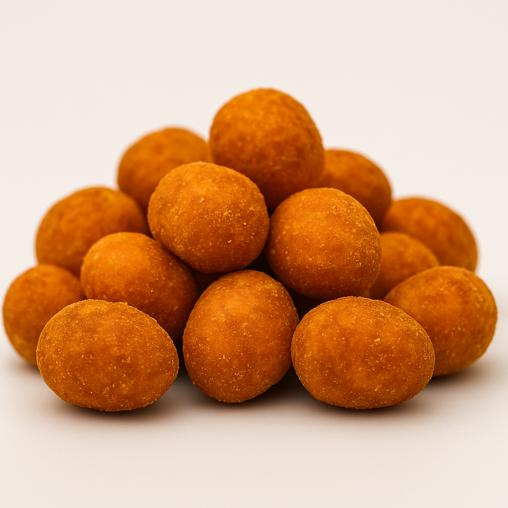 BBQ-Chili-Erdnüsse im knusprigen Teigmantel – herzhafter Snack mit rauchiger Note für Hotelbars und Konferenzsnacks.