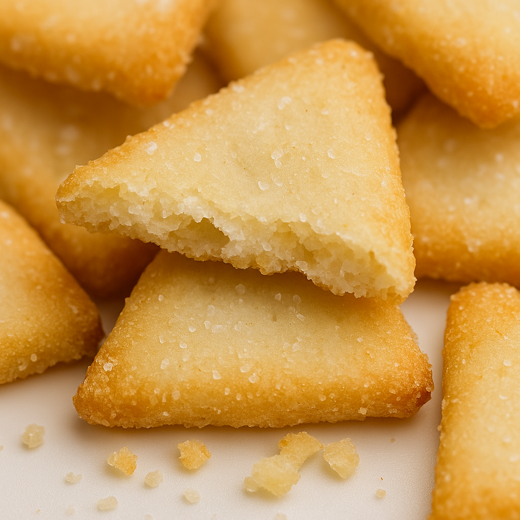 Goldgelber Salz-und-Essig-Reiscracker, knusprig gebacken und vegan – perfekte Knabberei für Hotels und Konferenzen.