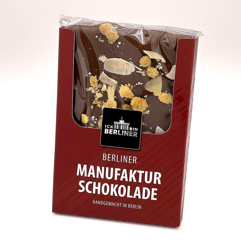 Verpackte Berliner Manufaktur-Schokolade aus Vollmilch mit Butterstreuseln – charmant, hochwertig und typisch „Ick bin Berliner“.
