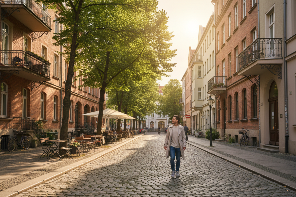 Berlin zu Fuss entdecken – Spaziergang durch Berliner Kopfsteinpflasterstrassen mit historischer Architektur und Stadtflair