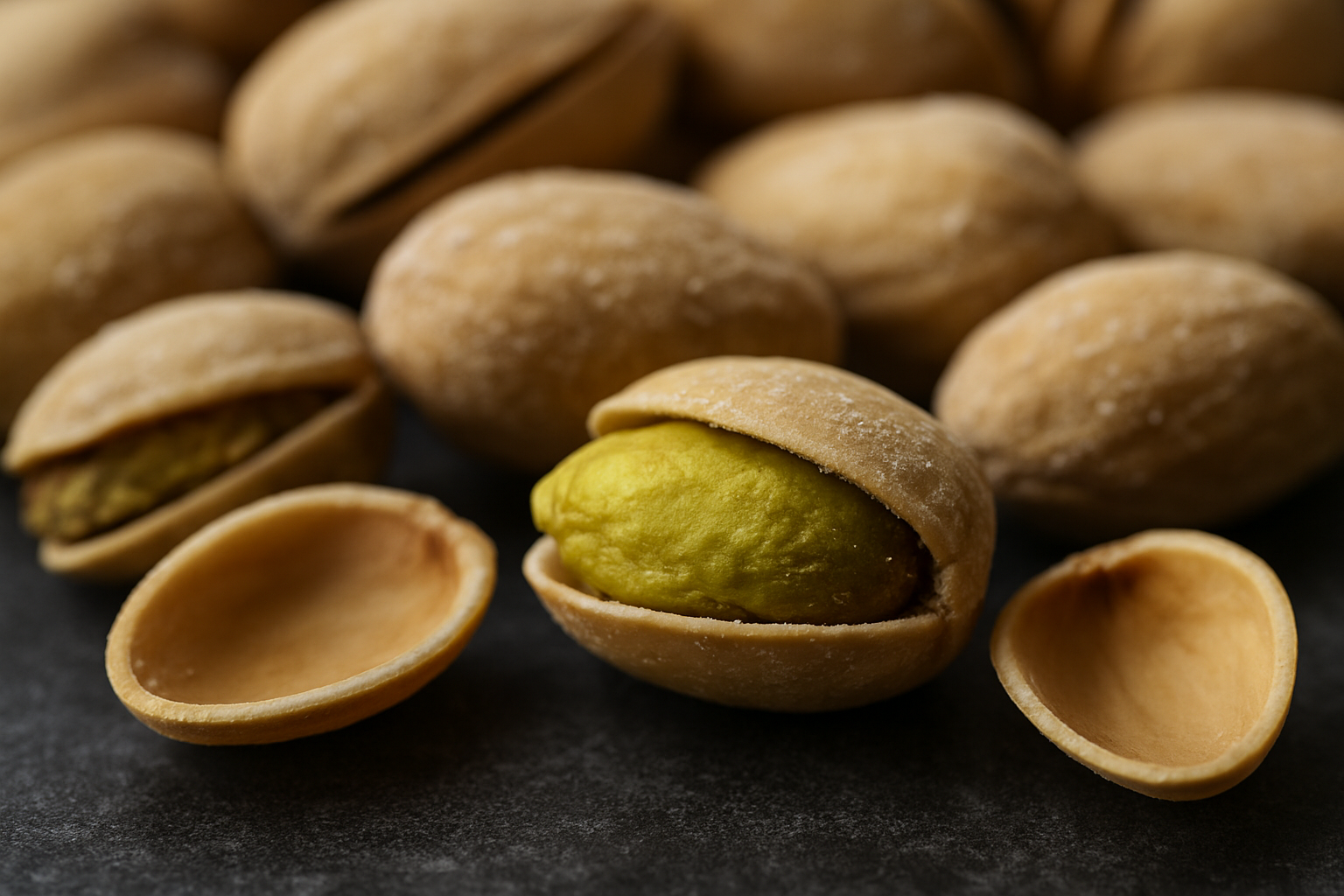 Trocken geröstete Pistazie in geöffneter Schale – aromatisch, knackig und ideal für Hotel-Lounges oder Konferenzsnacks.