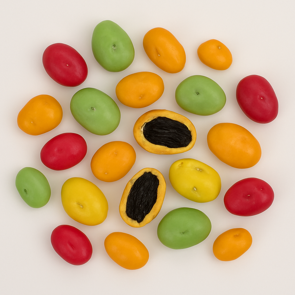 Detailaufnahme aufgebrochene Schokorosine – süßer Farbakzent für Geschenkboxen und Business-Catering.