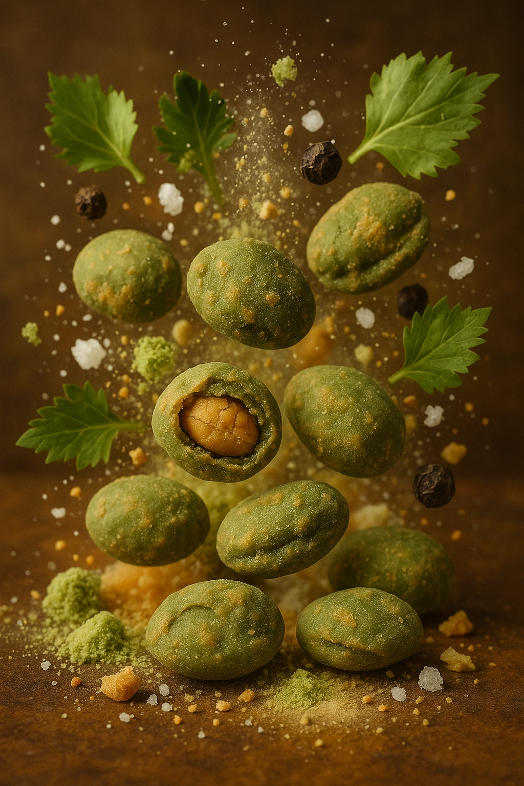 Inszenierte Wasabi-Erdnüsse mit Gewürzen und Kräutern – scharfer Snack mit Fernost-Flair für Events und Tagungspausen.