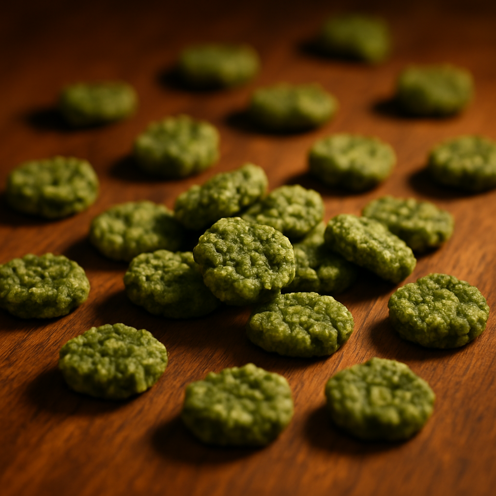 Scharfe Wasabi-Reiscracker auf Holztisch – knuspriger Snackmoment für Unternehmen und Präsente.