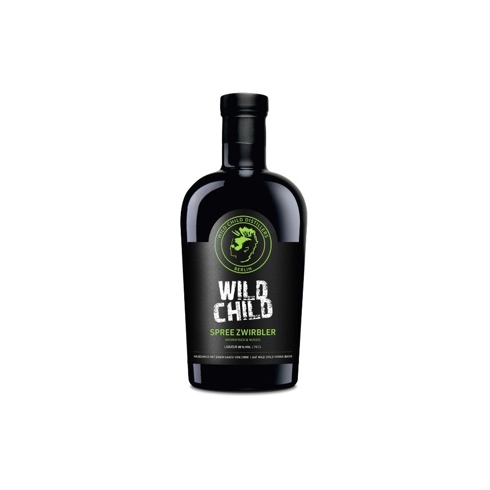 Wild Child Spree Zwirbler 50 ml – moderne Berliner Mini-Spirituose mit grüner Etikettgestaltung, perfekt für Minibar, Konferenzen und Firmenpräsente.