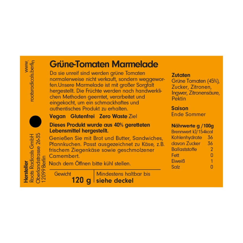 Roots Radicals Grüne Tomaten Marmelade 120g