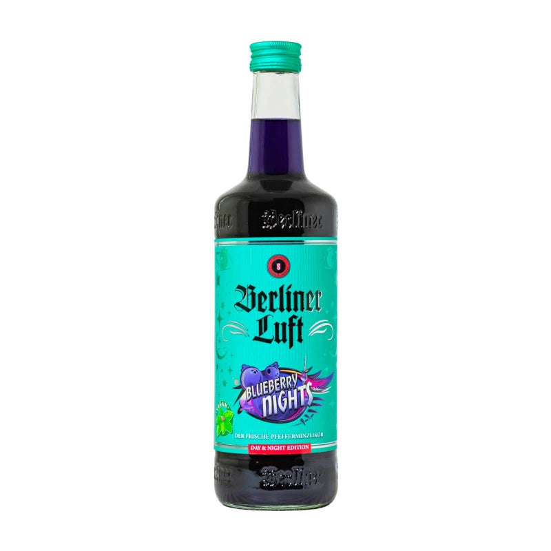 Flasche Schilkin Berliner Luft Blueberry Nights Edition 0,7 l, Heidelbeer-Pfefferminzlikör aus Berlin mit 18 % vol., fruchtig-frischer Likör in leuchtendem Design für Partys & Geschenkideen