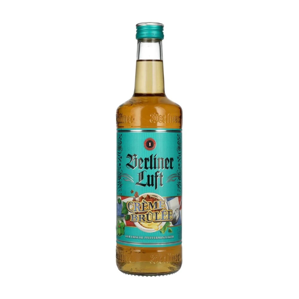 Flasche Schilkin Berliner Luft Crème Brûlée 0,7 l mit goldschimmerndem Likör, Pfefferminzlikör aus Berlin mit Karamellnote und 18 % vol., ideal für Desserts, Cocktails & Geschenkideen