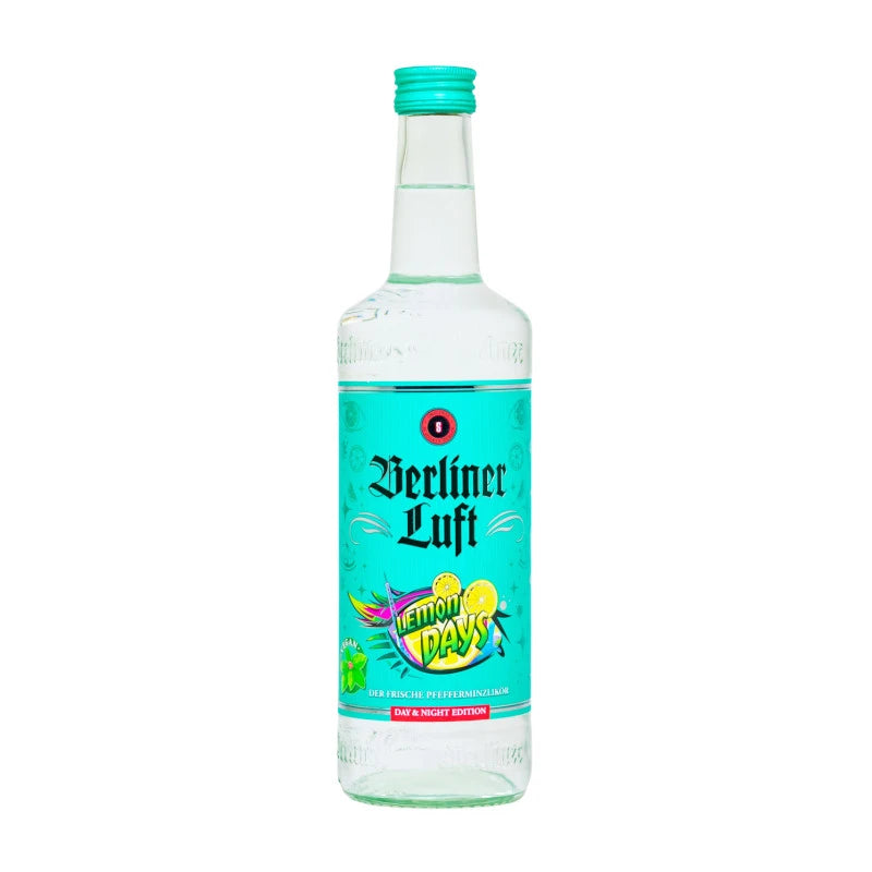 Flasche Schilkin Berliner Luft Lemon Days Edition 0,7 l mit gelbem Etikett, zitronig-frischer Pfefferminzlikör aus Berlin mit 18 % vol., perfekt für Sommerdrinks & Geschenksets