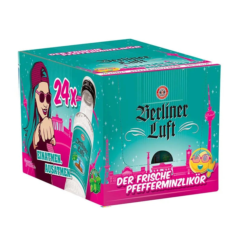 24er-Box Berliner Luft Original 0,02 l, Kult-Pfefferminzlikör aus Berlin im Mini-Format, ideal für Partys, Events und Geschenksets.